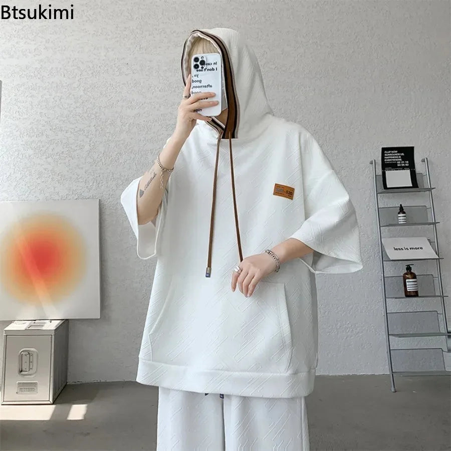 Men's Hooded Short Sleeved T-shirt Shorts Two-piece Set Summer Trend Casual Sports Fitness Oversized SIze M-8XL Two-piece Set