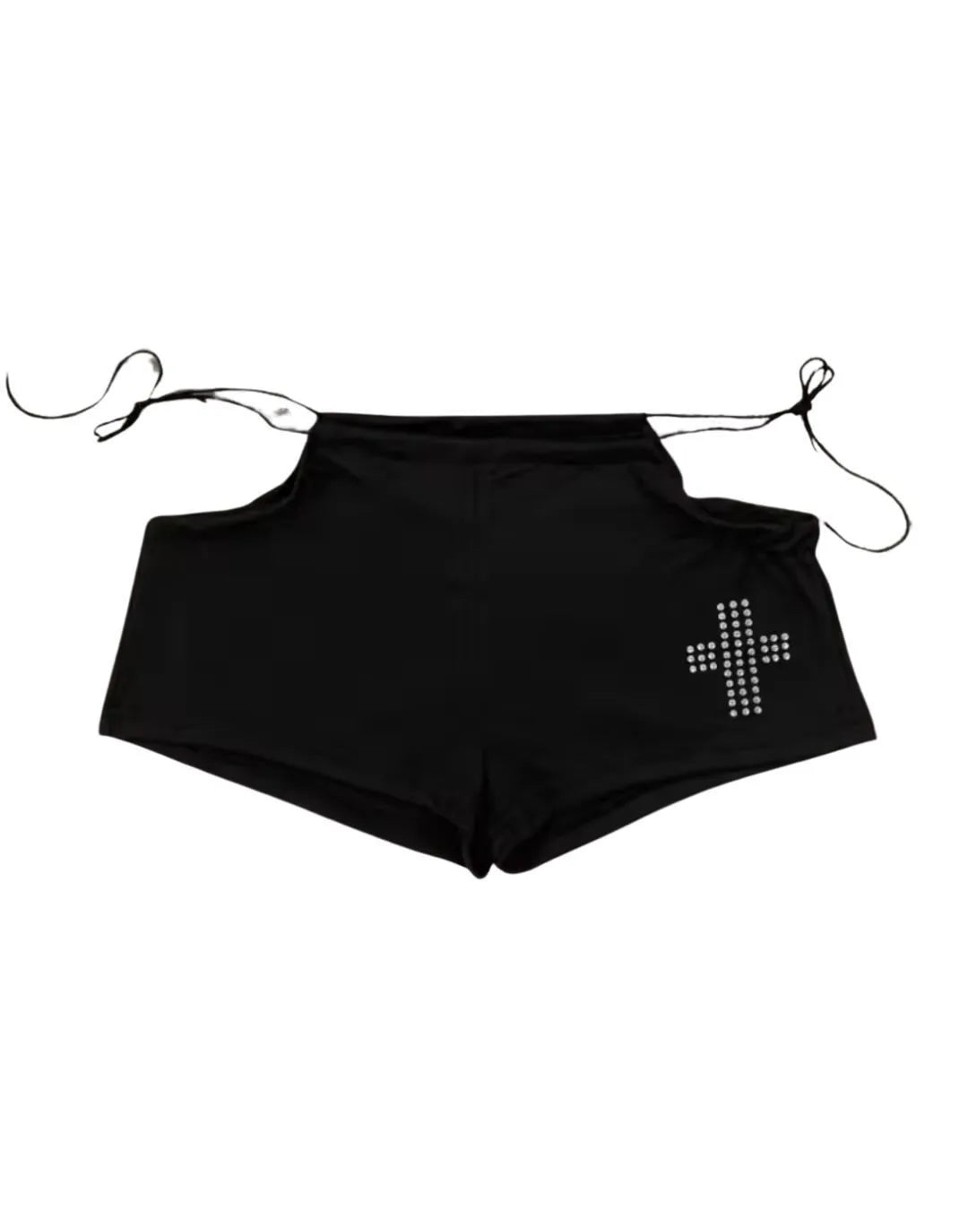 Streetwear Aesthetic Hot Pants Women White Cross Print Side Tie Low Rise Micro Shorts 2026