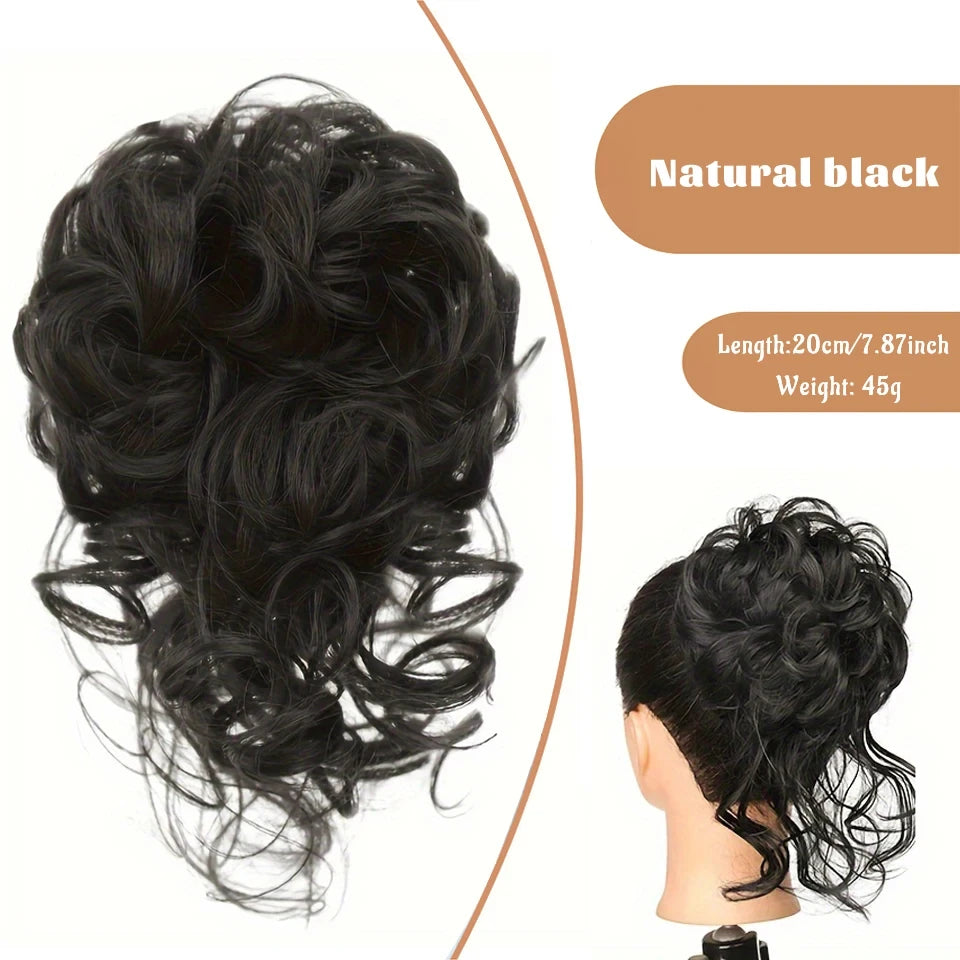 OLACA Synthetic Hair Bun Bands Blonde Black Messy Curly Chignon Donut Updo Scrunchies Fake Hair Pieces For Women Hair Extensions