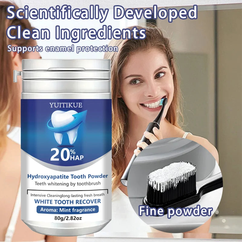 20% HAP Hydroxyapatite Tooth Powder: Teeth Whitening, Deep Cleaning, Enamel Protection, Long-Lasting Fresh Breath (Mint) 80g