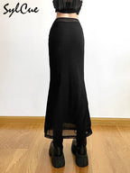 Sylcue Black Simple All-match Casual Commuter Summer Street Travel Cool Youth Vitality Tight Sexy High-elastic Women's Skirt