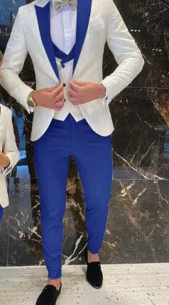 Father And Son Men Suits Groom Tuxedos 3 Pieces Cream White Floral Pattern Slim Fit Cocktail Party Business Suits Custom Made