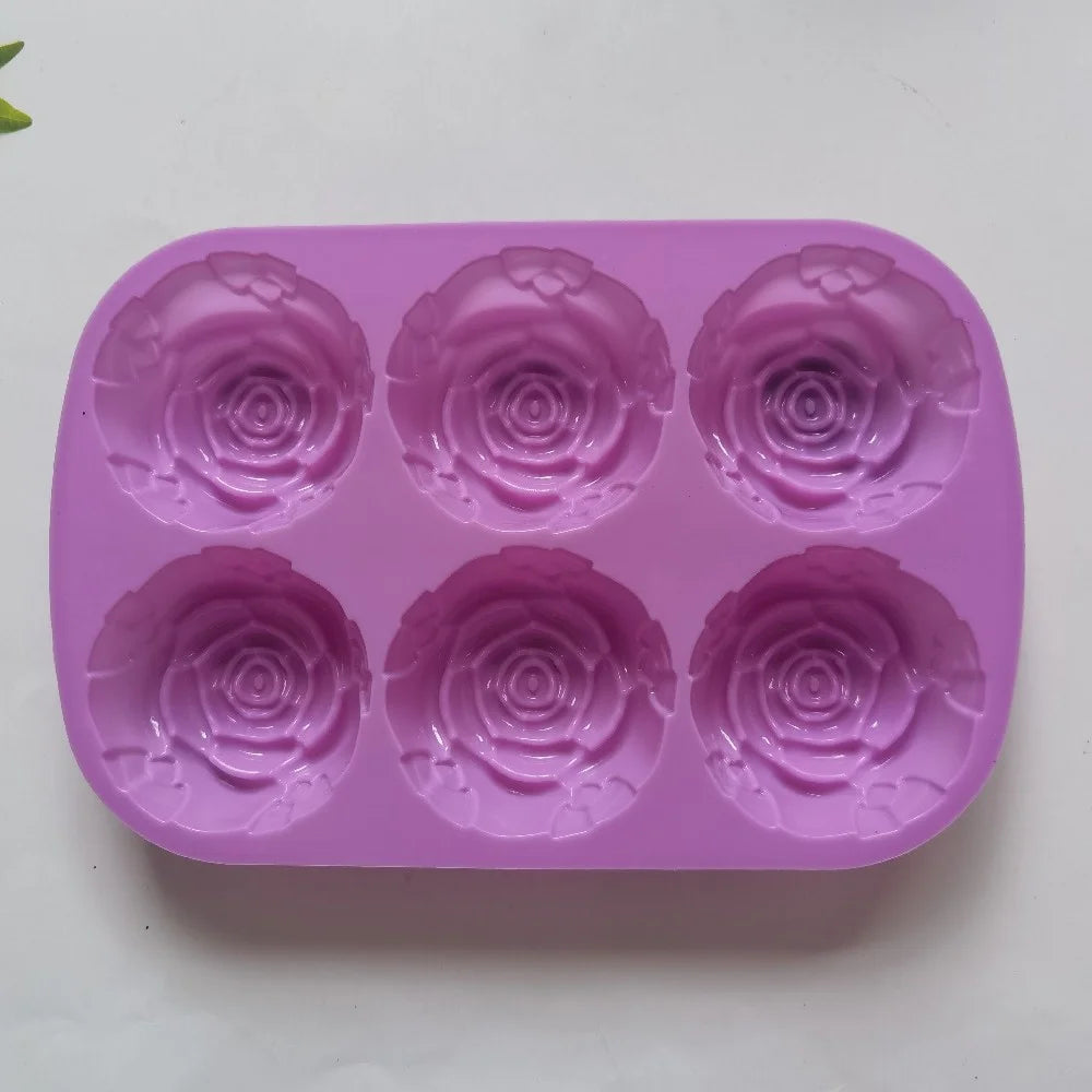 1pc 6 Hole Silicone Rose Cake Mold Rose Soap Molds Non-Stick Handmade Candle Mould Muffin Candy DIY Baking Tray Jelly Tool