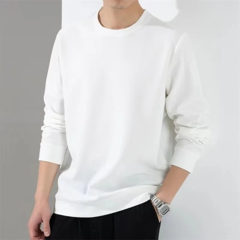 Men Long Sleeve t-Shirt Tops Fashion Waffle t Shirt o Neck Slim Fit t-Shirts Comfortable Tee Soild Casual Tshirt Man Clothing