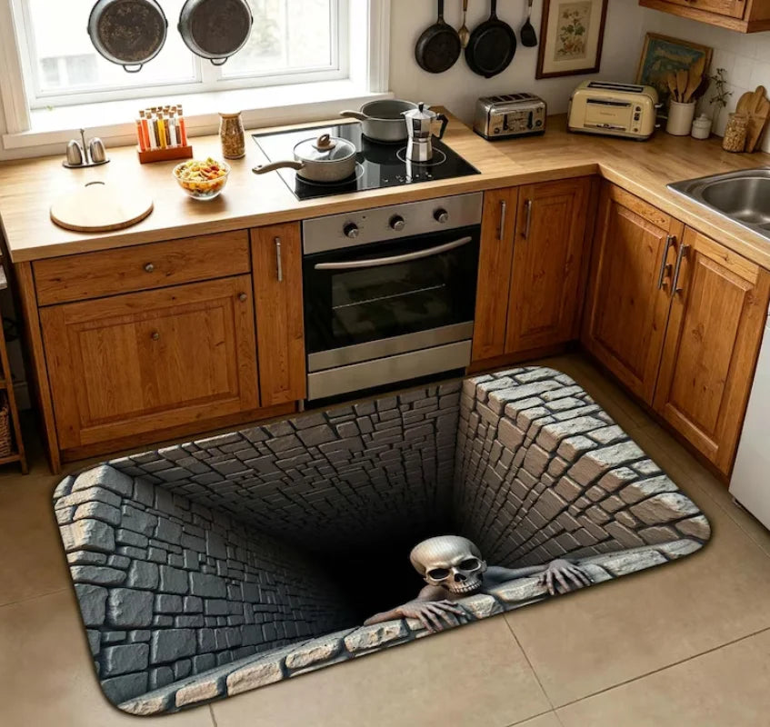 Skeleton Trap Rug, Halloween Floor Mat, Spooky 3D Hole Carpet, Gothic Home Decor