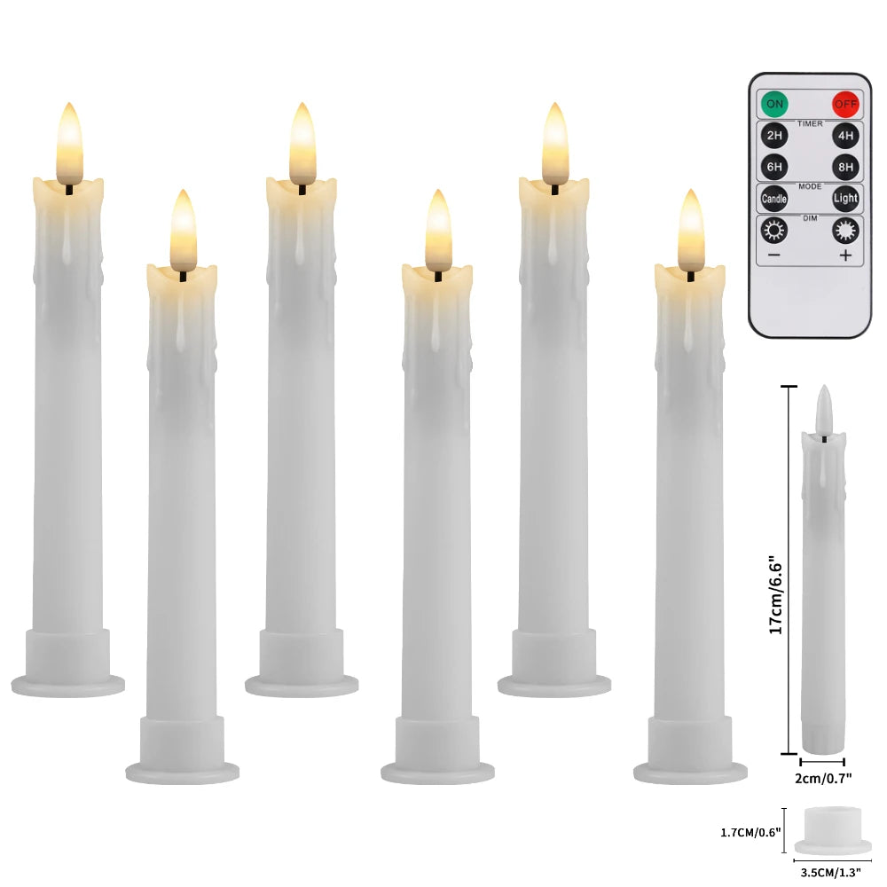 6-12-24Pcs Flameless Taper Candles Battery Operated LED Candle Flickering Candles Faux Candle Halloween Christmas Wedding Decor