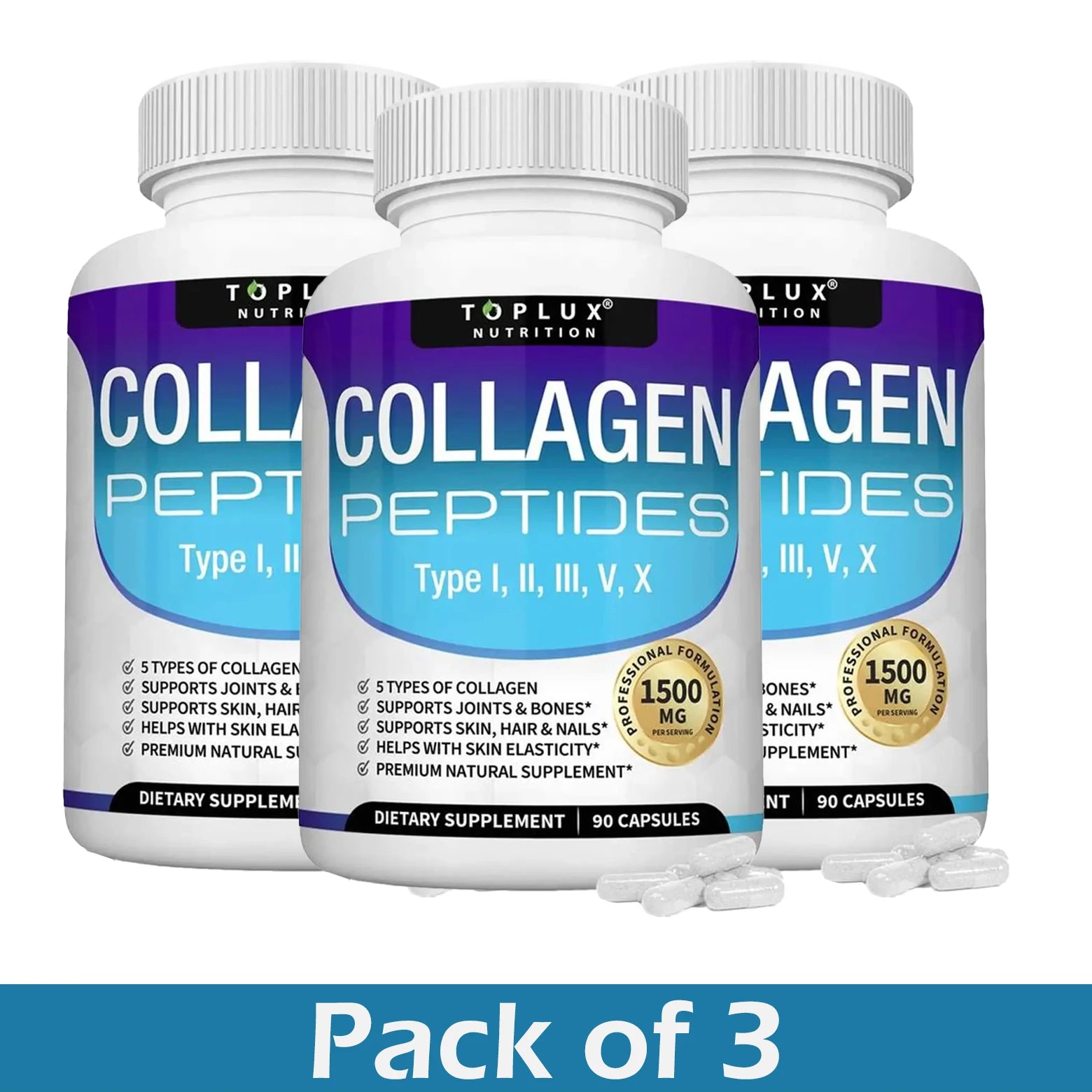 Multi Collagen Peptides Capsules 1800mg - Hydrolyzed Protein Collagen Complex Pills Promotes Skin & Hair , Joint for Men Women