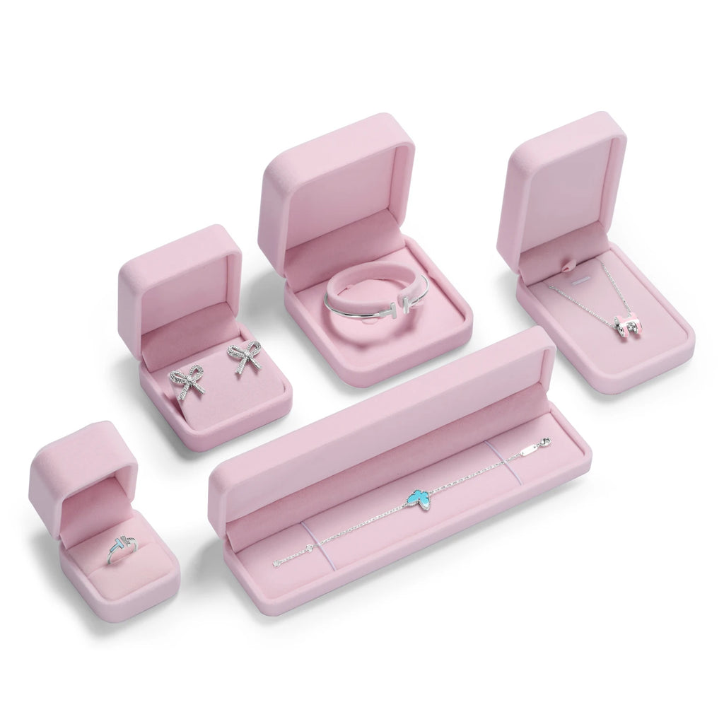 Pink Velvet Jewelry Box Set Jeweler Specialized Cases for Rings, Earrings, Bracelets, Necklaces, Premium Gift Storage Organizer
