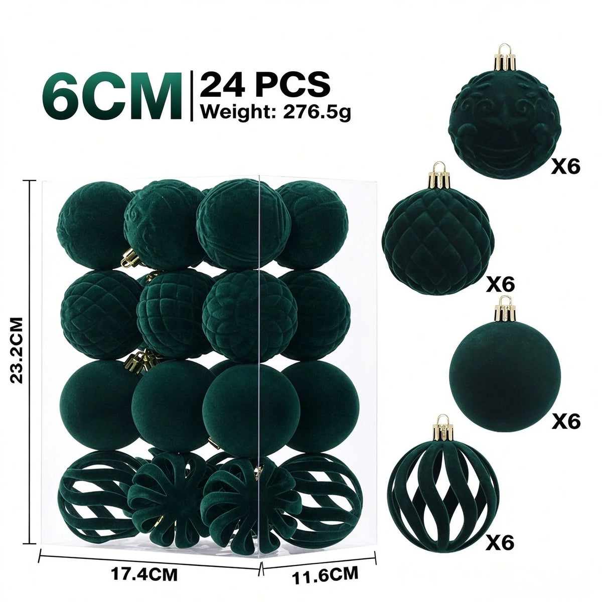 24PCS Flocked Christmas Tree Ornament Balls 6CM DIY Velvet Xmas Tree Hanging Pendants New Year Xmas Home Decoration Navidad 2026