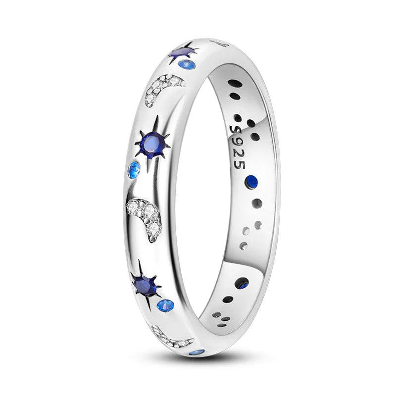 Original 925 Silver Sparkling Zircon Ring Stackable Classic Shine Stone Round Rings For Women Wedding Anniversary Jewelry Gift