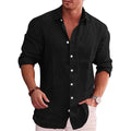 Men's Loose Solid Color Shirt Linen Lapel Long Sleeve Casual