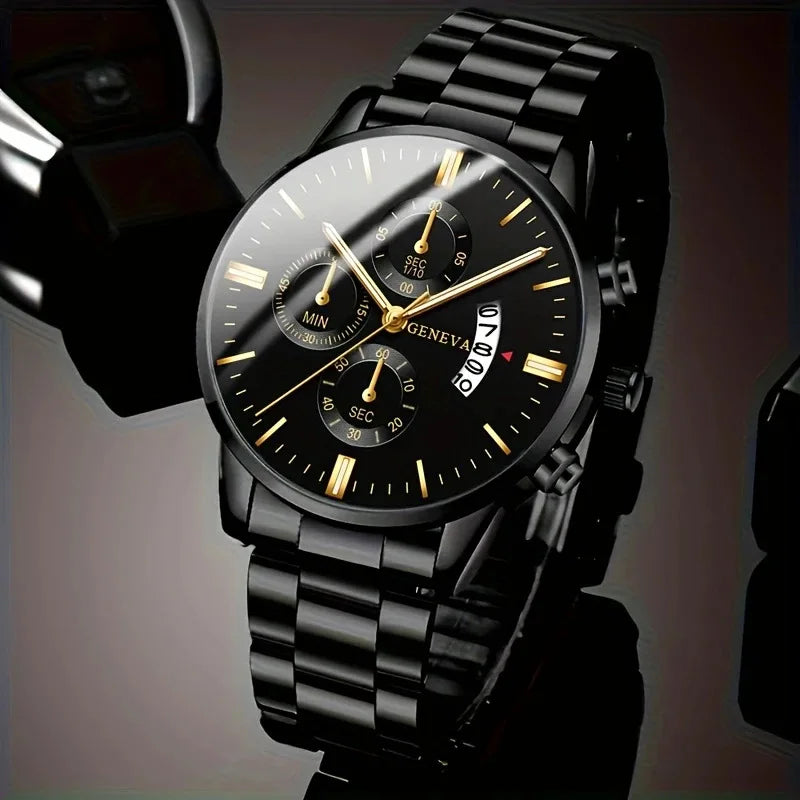 Men's Watch Calendar Steel Strip Watch Men's Business Large Dial Quartz Watch