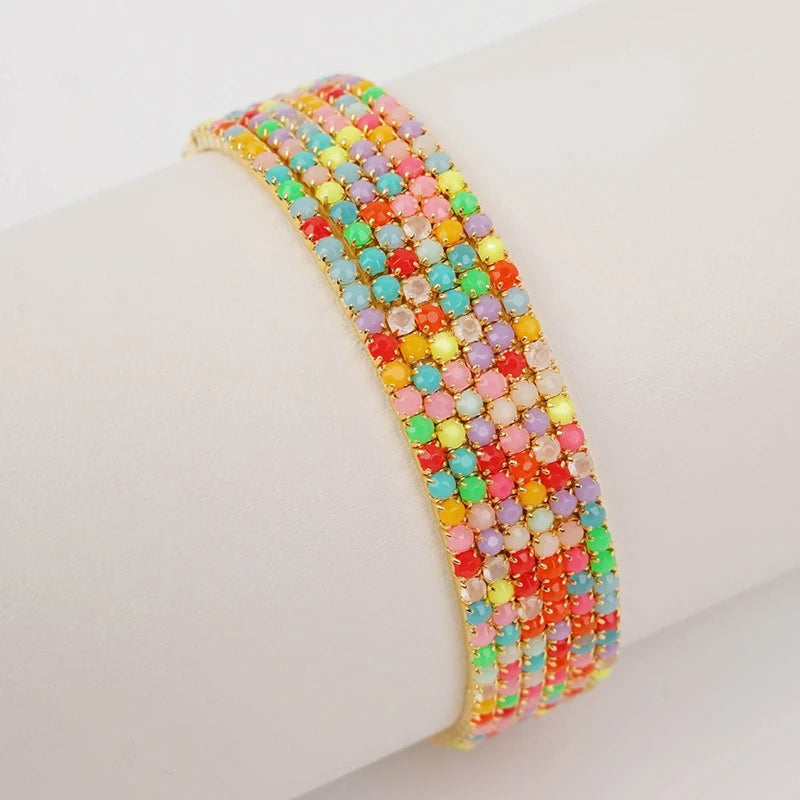 6pcs/set Fashion Acrylic Beads Elastic Bracelet For Women Stretch Stackable Gold Color Bracelets Wristband Daily Female Jewelry
