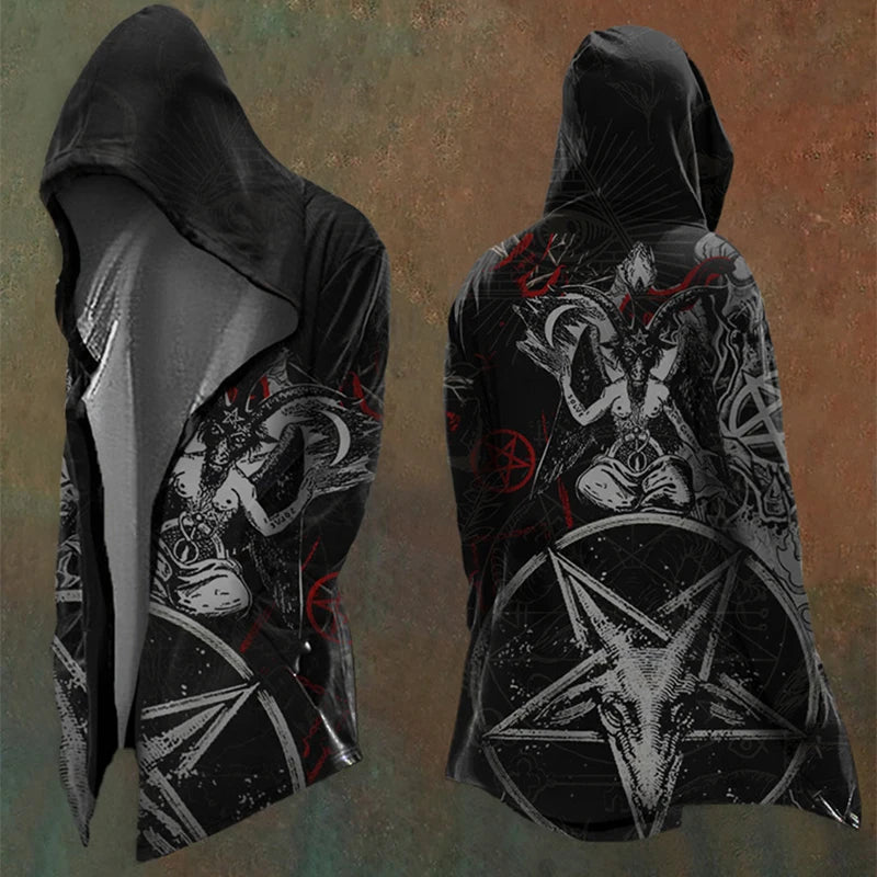 Streetwear Vintage Windbreaker Autumn Winter Men's Casual Long Sleeve Hooded Cardigan Tops Men Trendy Pattern Printed Outerwear