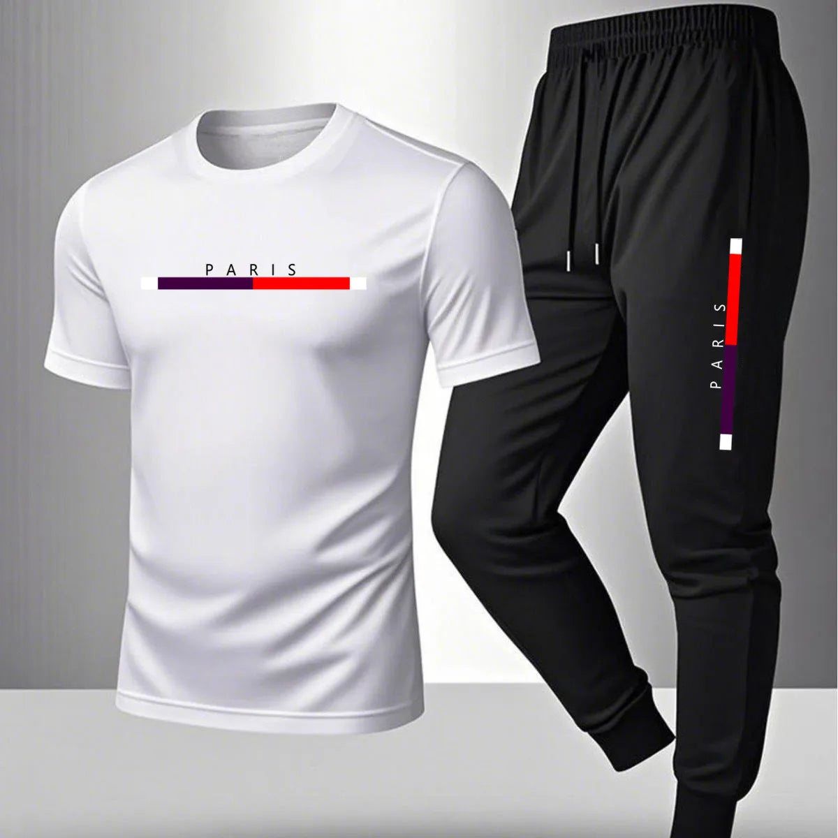 New men's summer casual pantsshort sleeved T-shirt set Paris printed two-piece set men's sportswear set men's clothing clearance