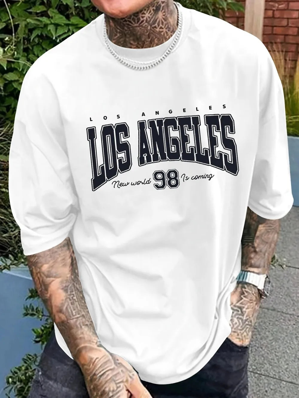 Fashionable new men's summer Los Angeles printed breathable round neck T-shirt outdoor casual versatile top