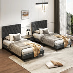 Twin Size Bed Frame with Button-Tufted Headboard & Wooden Slats Easy Assembly