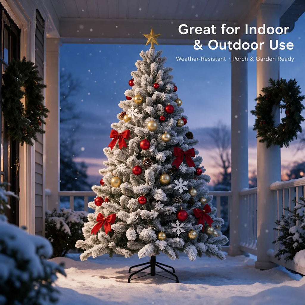 6Ft 1.8M Artificial Christmas Tree Unlit Full PVC Fir with 608 Branch Tips Hinged Easy Assembly Foldable Metal Stand for Indoor Outdoor Living Room Family Home Office Garden Yard Party Holiday Xmas Decorations