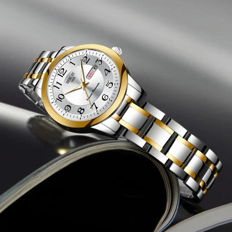 Ladies Fashion Ultra-thin Steel Band Dual Calendar Luminous Waterproof Digital Scale Watch Quartz Watch for Women Gift Clock