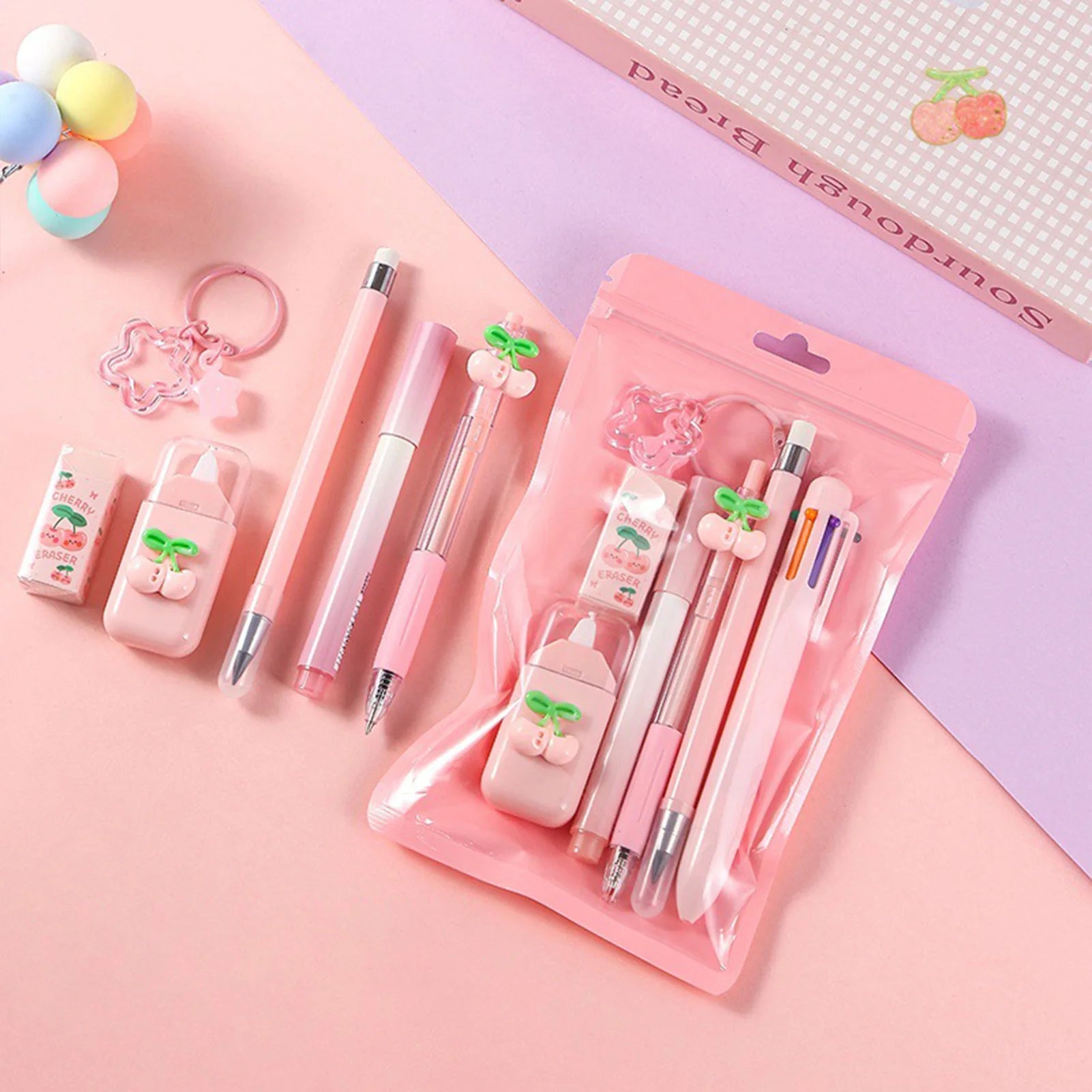 7pcs/set Colorful School Stationary Kits Including Ballpoint Pens Correction Tape Set For Student Learning Supplies