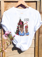 Merry Christmas New Year Holiday Graphic T Tee Fashion Cat Tree Lovely 90s Cute Harajuku Kawaii T-shirt Women's Y2K Clothing