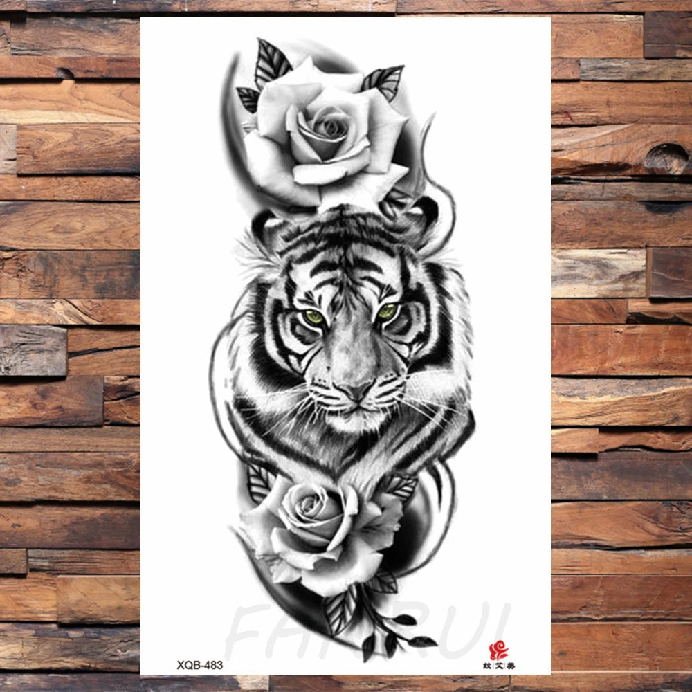 Watercolor Rose Flower Temporary Tattoo For Women Kids Girls Cherry Fake Tattoos Sticker Sexy Lotus Henna Waterproof Tatoo Waist