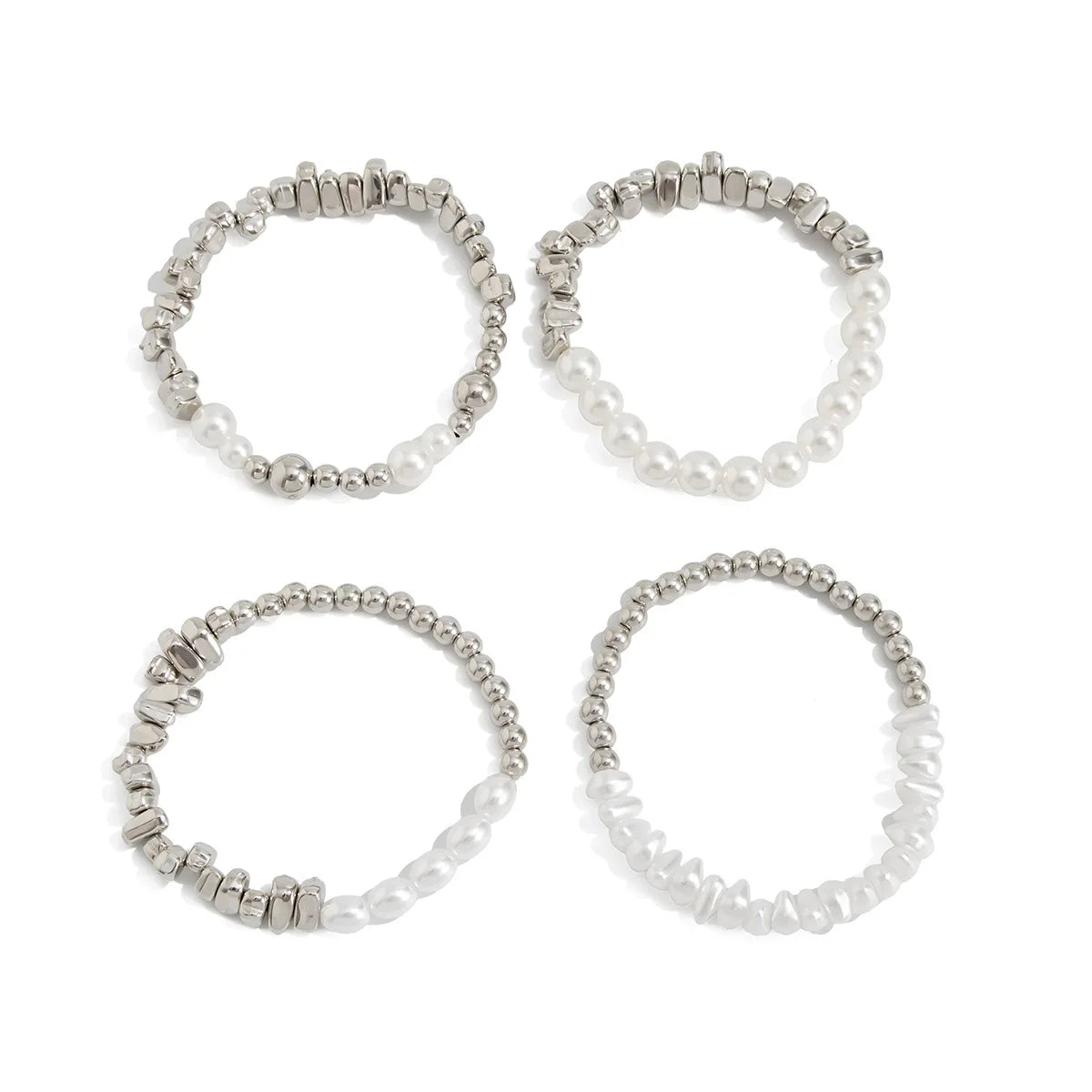 4pcs/set Fashion Bracelets For Women New Vintage Irregular CCB Beads & Imitation Pearl Chain Beach Vacation Jewelry Gift B084