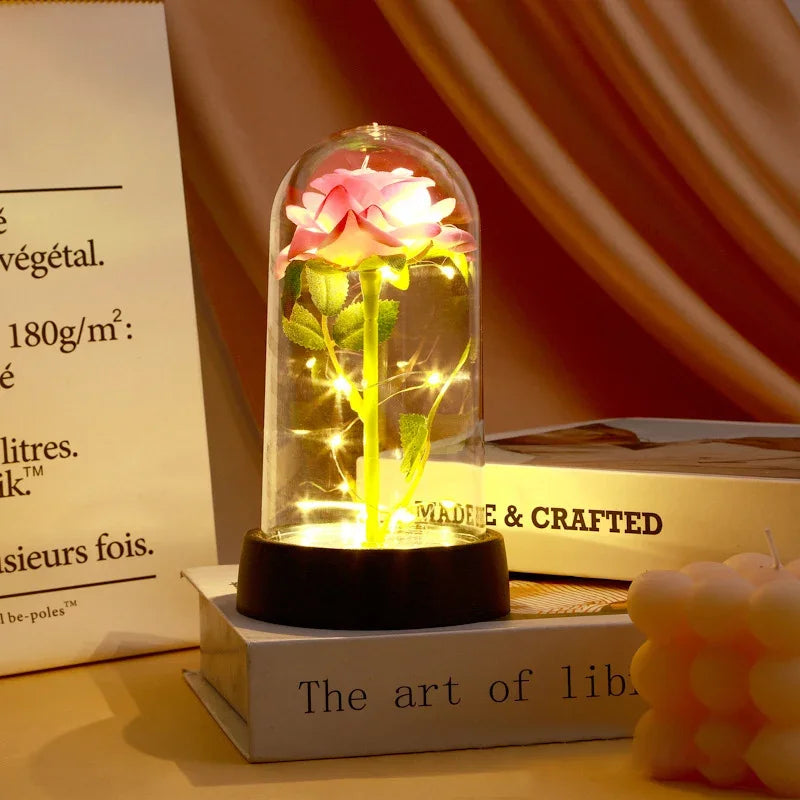Red Rose Artificial Flowers Creative Valentine's Day Mother's Day Gift Rose in Glass Cover Light Up Rose Wedding LED Galaxy Rose