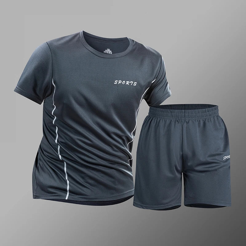 Men's Sportswear Ice Silk Quick Dry Fitness Running T-Shirts Sets Short Sleeve Training Shorts Sets 2 Piece Set Tracksuits Men
