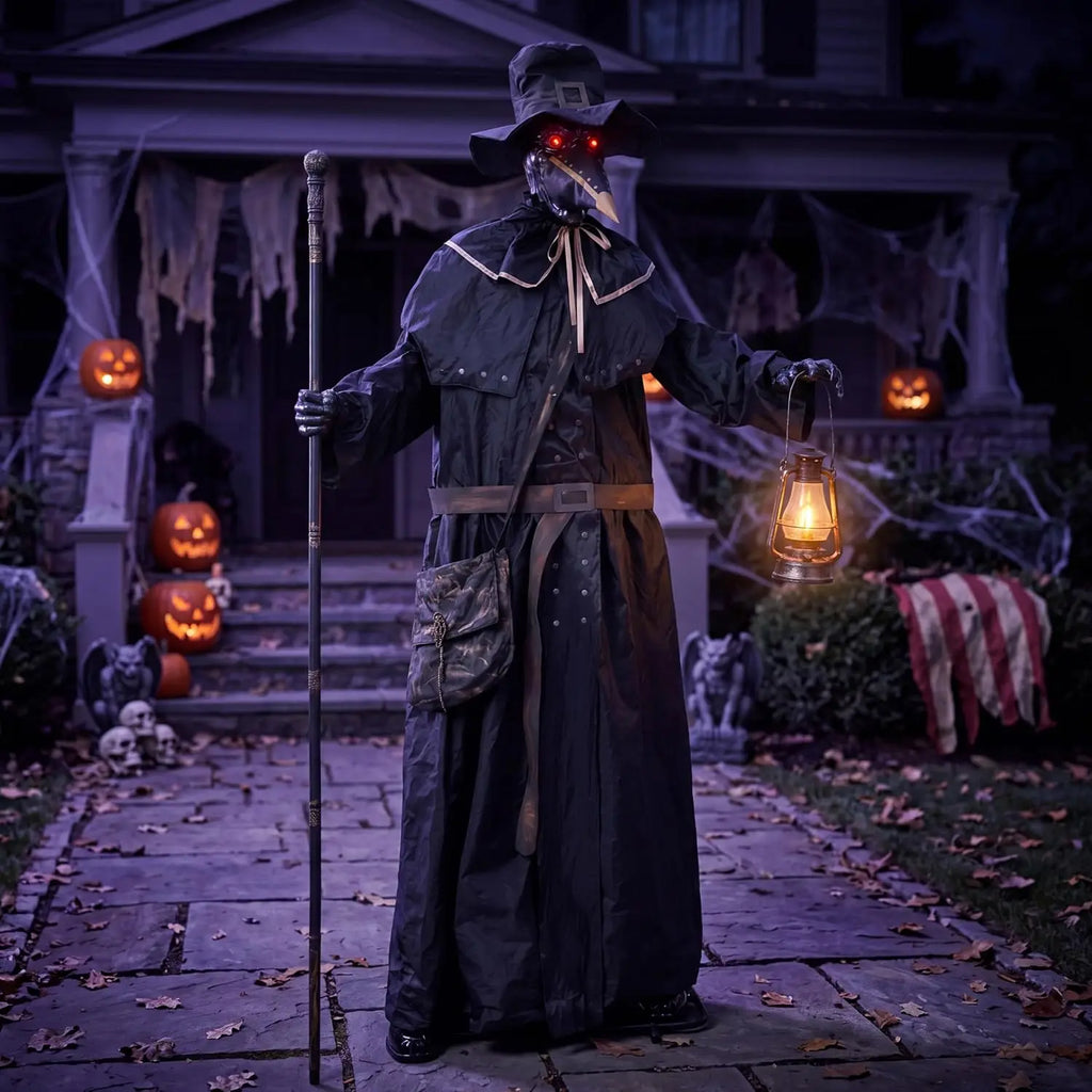 74.8" Halloween Decoration Outdoor Animatronic Ghost Doctor Sound Activated Life-Size Standing Ghost with Rotating Head, LED Eyes Lantern, Scary Haunted House Props for Garden Yard Lawn