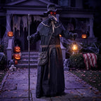 74.8" Halloween Decoration Outdoor Animatronic Ghost Doctor Sound Activated Life-Size Standing Ghost with Rotating Head, LED Eyes Lantern, Scary Haunted House Props for Garden Yard Lawn