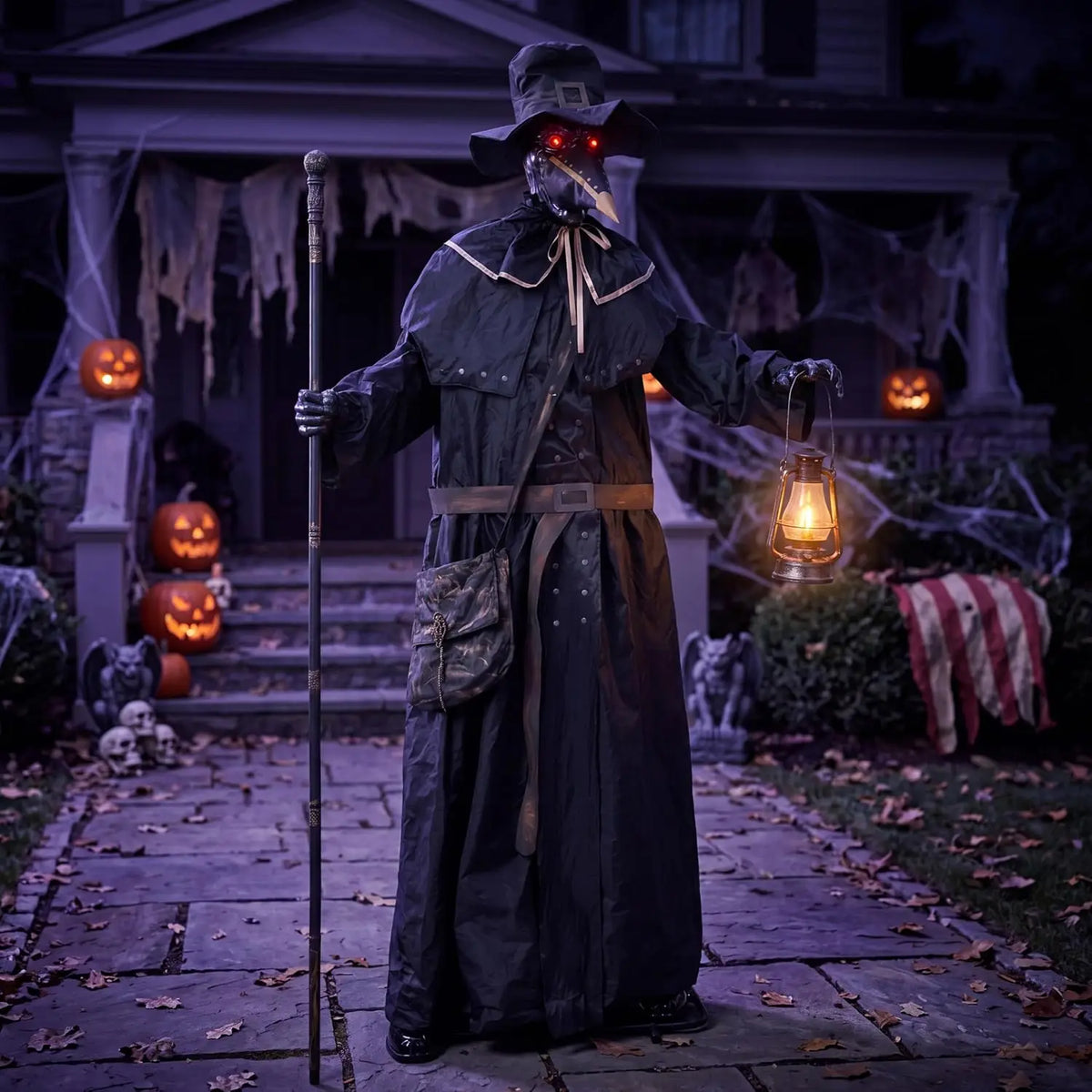 74.8" Halloween Decoration Outdoor Animatronic Ghost Doctor Sound Activated Life-Size Standing Ghost with Rotating Head, LED Eyes Lantern, Scary Haunted House Props for Garden Yard Lawn