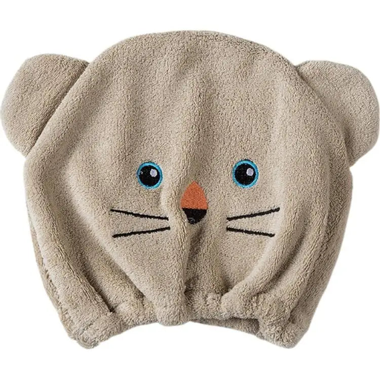 Cute Cartoon Bear Soft Absorbent Dry Hair Cap for Kids Coral Fleece Microfiber Hair Drying Towel Head Wrap for Children Kids
