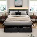 Furnulem Full Size Bed Frame with Headboard, Upholstered Full Bed Frame with LED Light, USB Charging Station, Platform Bedframe