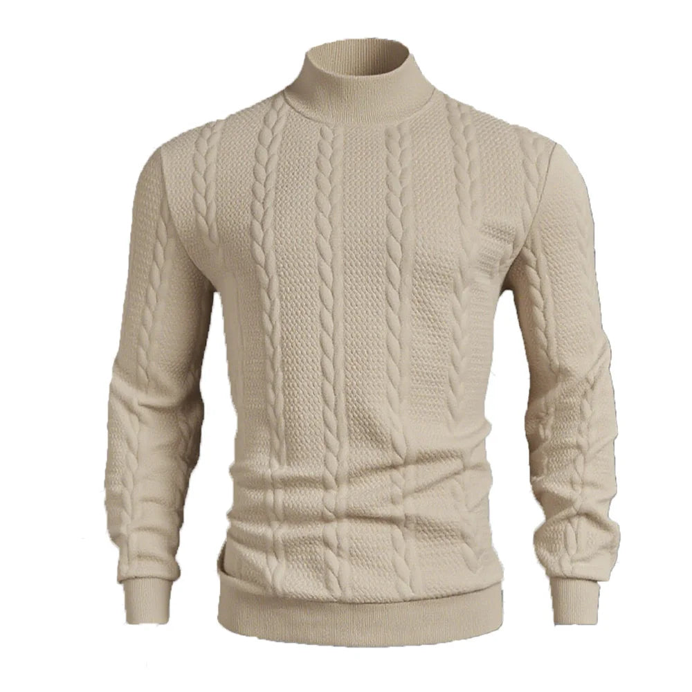 Men's Knitted High Collar Sweater Casual Vintage Twist Knitwear Sweater Tops Winter Solid Color Slim Fit Warmth Sweater Tops