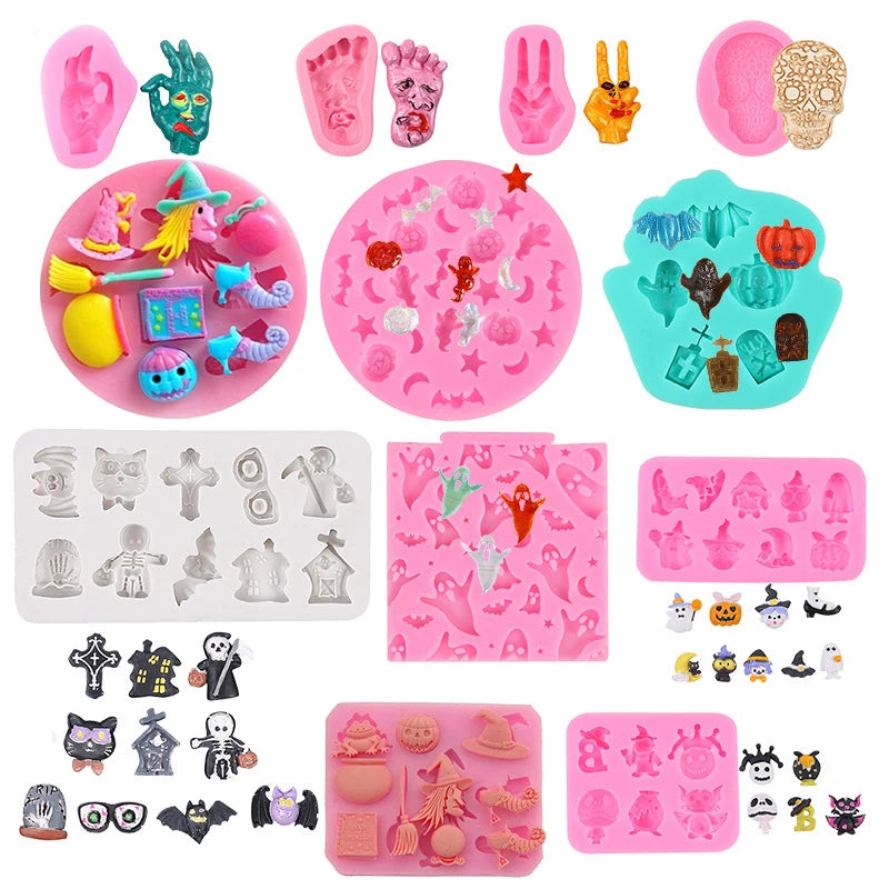 Non-Stick Halloween Silicone Baking Molds | DIY Candy Chocolate Fondant Maker | Ghost Pumpkin Bat Skull Witch Hat Shapes