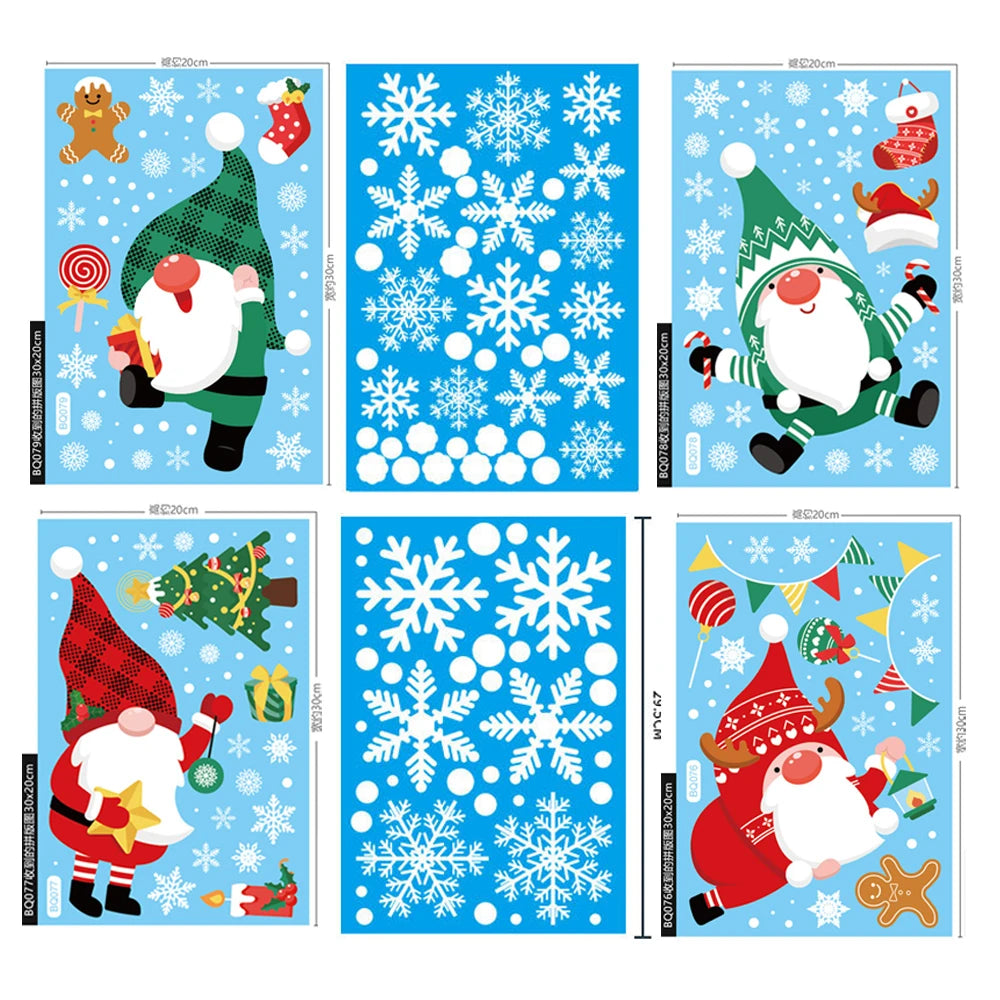 Christmas Window Cling Stickers Santa Claus Reindeer Snowflake Gift Box Window Decals for Xmas Home Shop Glass Door Window Decor