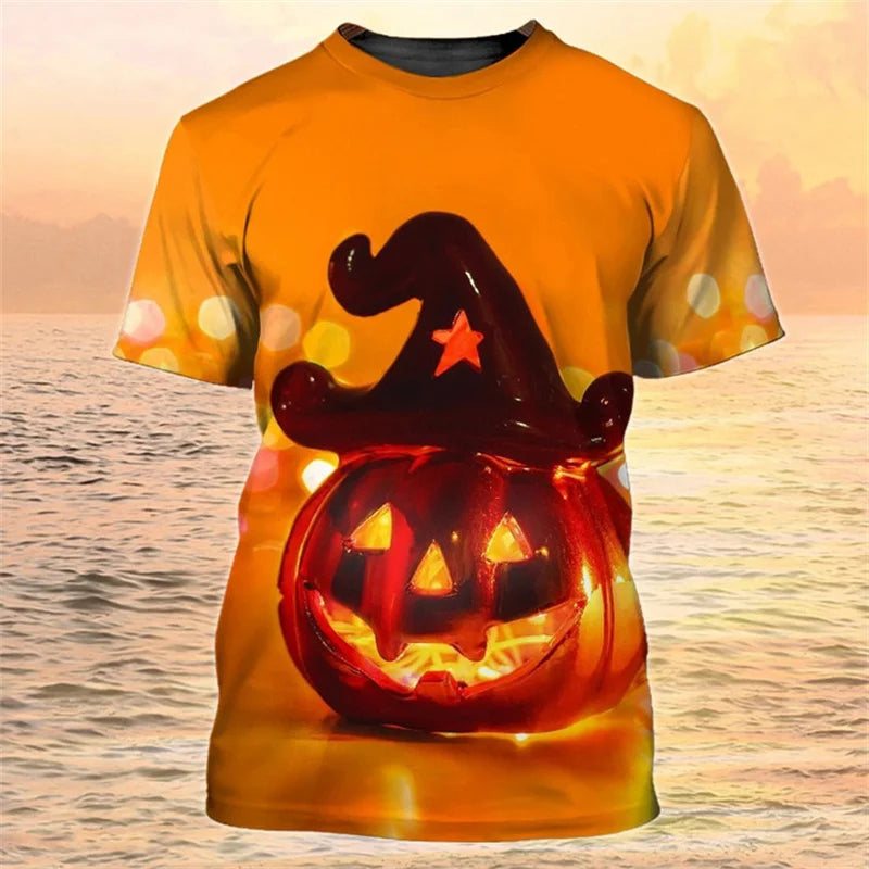 Happy Halloween Pumpkin T-shirt 3D Printed Colorful Round Neck T Shirts Men Kids Short Sleeve Tops Oversized Street Tee Shirt