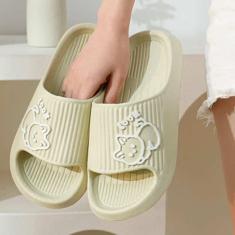 2023 Summer Women Slippers Bath Thick Platform Non-Slip Home Cat Cartoon Flip Flops Beach Sandals Ladies Slides Indoor Outdoor