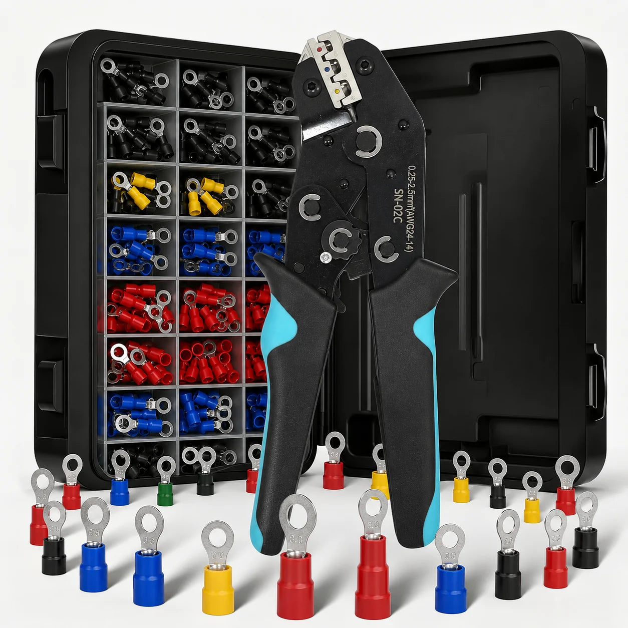 105PCS Ratchet Crimping Pliers Set, Insulated Round Wire Terminals, Electrical Wire Crimping Tool Kit