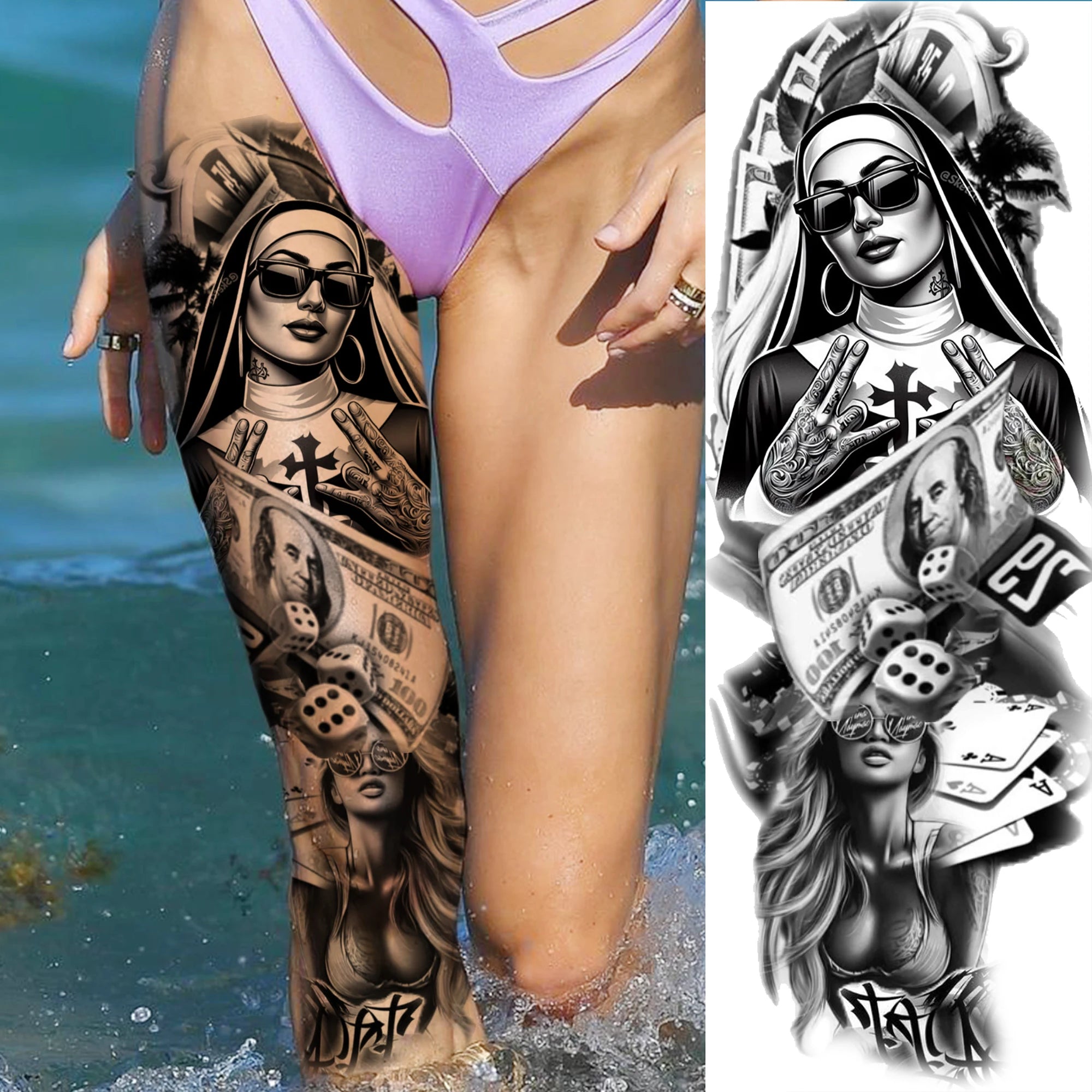 1 Sheet Full Arm Robber Gangster Temporary Tattoos For Men Women Waterproof  Tatoo Sleeve Realistic Bad Guy Fake Tattoos Sticker