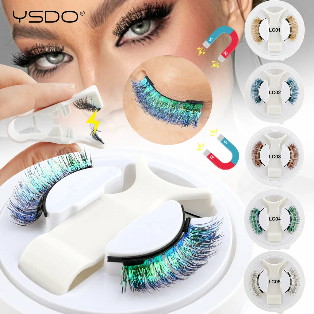 YSDO Colored Magnetic Eyelashes Natural Faux 3D Mink Lashes Reusable Makeup Party Cosplay Shiny Colorful Magnet TRUE Lashes