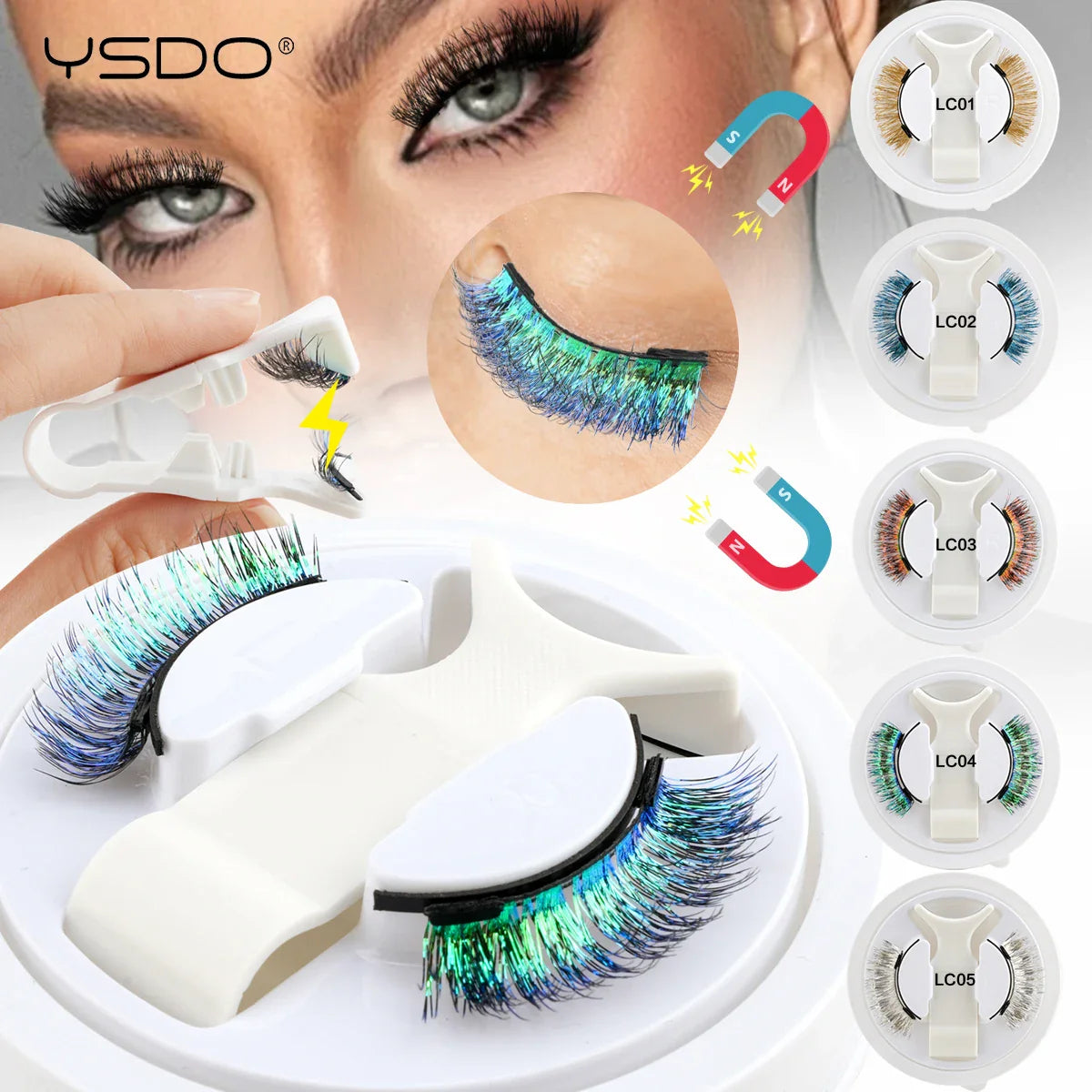 YSDO Colored Magnetic Eyelashes Natural Faux 3D Mink Lashes Reusable Makeup Party Cosplay Shiny Colorful Magnet TRUE Lashes