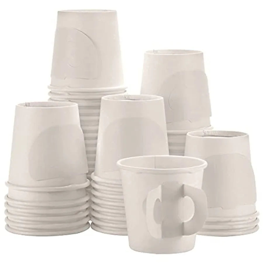 Premium Espresso White Paper Cups with Handles - 4 oz 50 Pack - Elegant, Eco-Friendly and Perfect for Creamy Coffee Moments