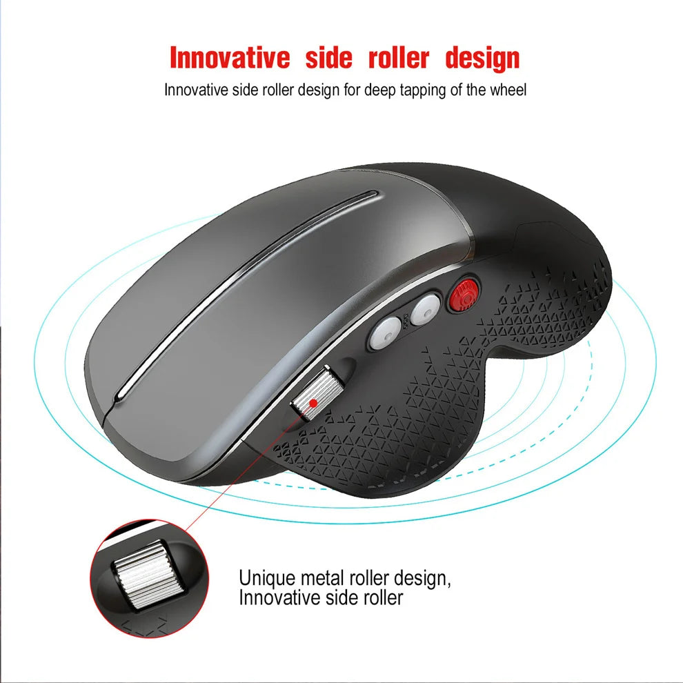Wireless Ergonomic Vertical Mouse USB Wireless Mouse Side Roller Slient Click Mouse for Computer Laptop