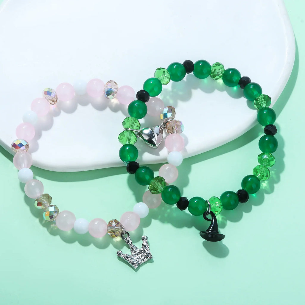 Wicked Charm Bracelets - Rhinestone Crown Witch Hat BFF Friendship Matching Couples Valentine's Day Gifts Jewelry for Fans Party