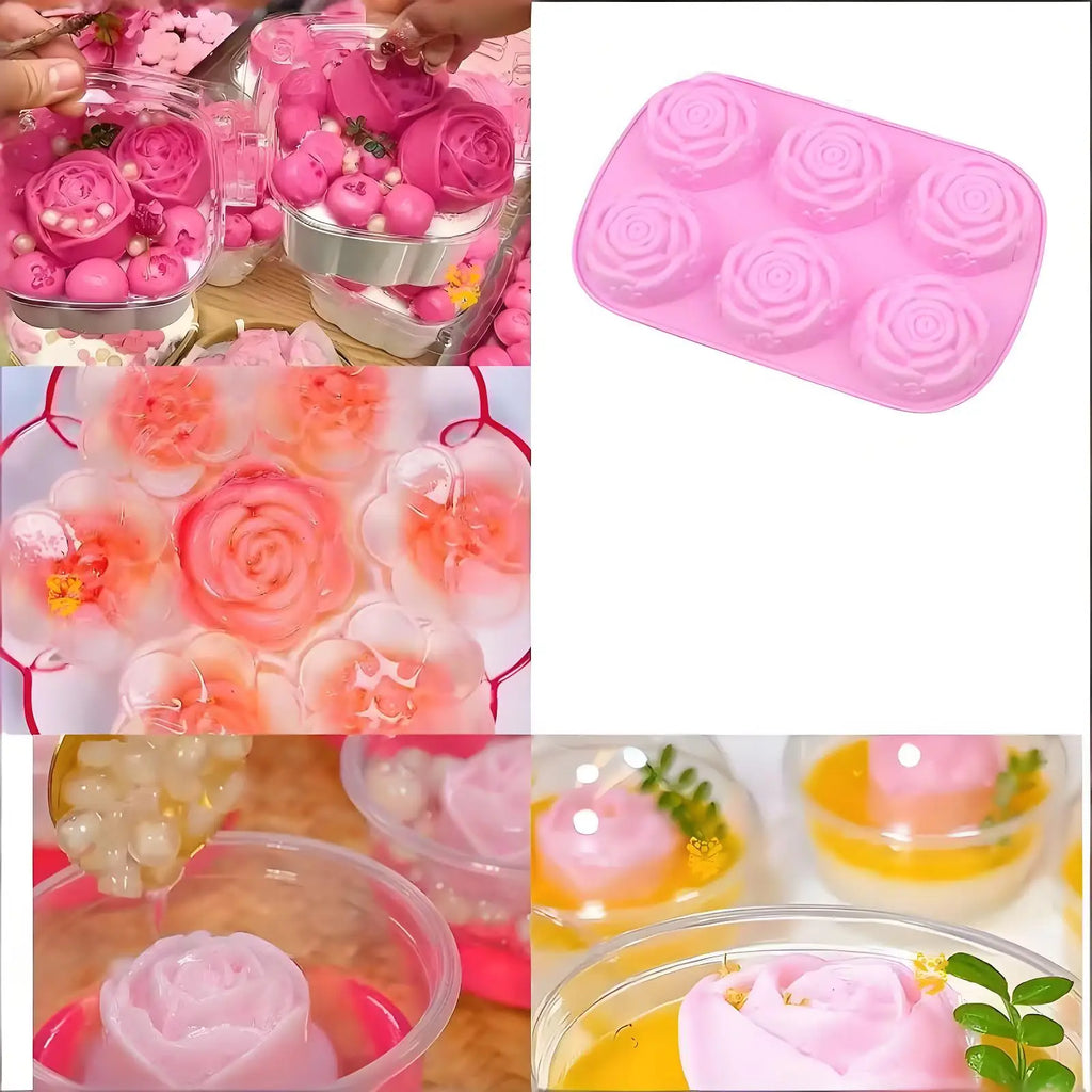 1pc 6 Hole Silicone Rose Cake Mold Rose Soap Molds Non-Stick Handmade Candle Mould Muffin Candy DIY Baking Tray Jelly Tool