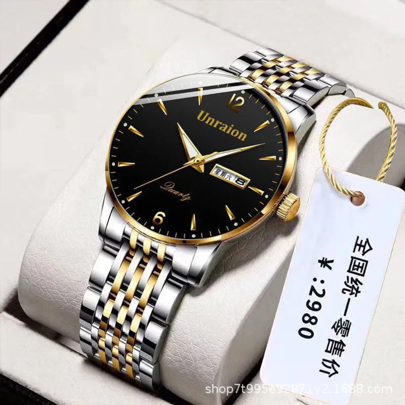 Watch Men's Dual Calendar Waterproof Luminous Precision Steel Strip Simple Watches for Men Quartz Waterproof Watches
