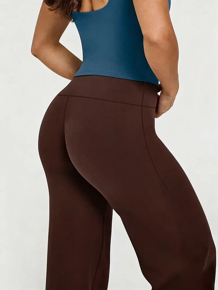 Womens High Waisted Straight Leg Yoga Pants with Tummy Control Pants Wide Leg Hem Summer Lightweight Breathable Workout Leggings