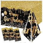 274x137cm Black Gold Disposable Tablecloth for Kids Adults 30 40 50 60 Happy Birthday Party Decoration Home Table Cover Supplies